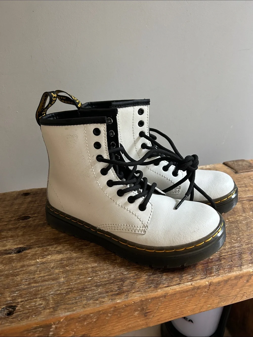 Dr. Martens White and Black Kids Lace-Up Combat Boots